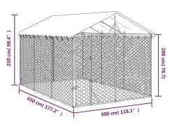 Canil/gaiola/recinto/pacote para animais de exterior com telhado prateado 3 x 4,5 x 2,5 m Prata 02_0041900