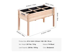 Canteiro de Jardim Elevado em Madeira SucceBuy, 120 x 59 x 76 cm para Flores, Legumes e ervas