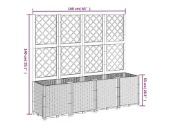 Canteiro elevado para plantas flores e pátios com treliça cinza claro 160 x 40 x 140 cm PP cinza 02_0038350