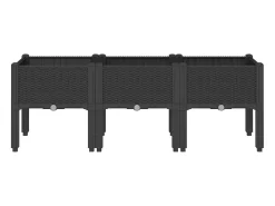 Canteiro elevado para plantas flores pátio jardim com pés 120 x 40 x 42 cm PP preto 02_0038152