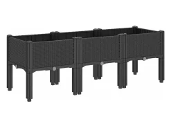 Canteiro elevado para plantas flores pátio jardim com pés 120 x 40 x 42 cm PP preto 02_0038152