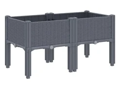 Canteiro elevado para plantas flores pátio jardim com pés 80 x 40 x 42 cm PP cinza 02_0038169