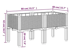 Canteiro elevado para plantas flores pátio jardim com pés 80 x 40 x 42 cm PP cinza 02_0038169