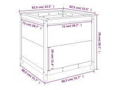 Canteiro elevado para plantas e flores terraço jardim 82,5 x 82,5 x 78 cm madeira de pinho maciça marrom 02_0037948