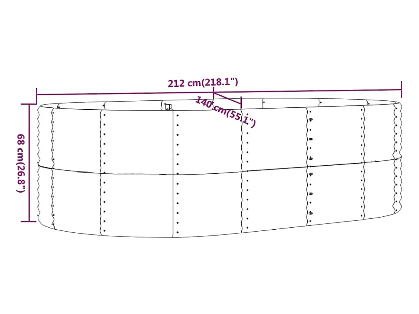 Canteiro elevado para plantas e flores terraço jardim 212 x 140 x 68 cm aço revestido a pó cinza 02_0039408