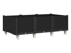 Canteiro elevado para plantas e flores ideal para pátio e jardim com rodas 150 x 80 x 54 cm PP preto 02_0038834