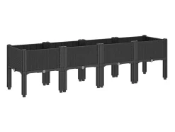 Canteiro elevado para plantas e flores ideal para pátio e jardim com pés 160 x 40 x 42 cm PP preto 02_0038160