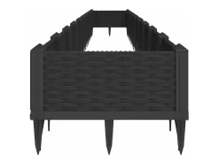 Canteiro elevado para plantas flores pátio jardim com estacas 362,5 x 42,5 x 28,5 cm PP preto 02_0038192