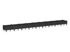 Canteiro elevado para plantas flores pátio jardim com estacas 362,5 x 42,5 x 28,5 cm PP preto 02_0038192