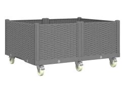 Canteiro elevado para plantas e flores ideal para terraços e jardins com rodas cor clara 100 x 80 x 54 cm PP cinza 02_0038843