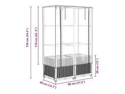 Canteiro/jardineira elevada com cobertura em imitação de rattan 80 x 40 x 138 cm Azul/Cinza 02_0038790