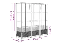 Canteiro/jardineira elevada com cobertura em imitação de rattan 120 x 40 x 138 cm marrom 02_0038739