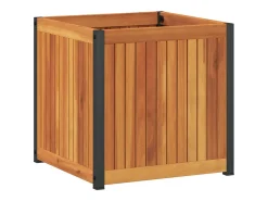 Canteiro/jardineira elevada para plantas flores pátio jardim 45 x 45 x 44 cm madeira maciça de acácia e aço marrom 02_0037605