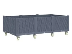 Canteiro/jardineira elevada para plantas e flores ideal para pátio e jardim com rodas 150 x 80 x 54 cm PP cinza 02_0038832