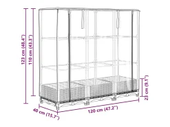 Canteiro/jardineira elevada com cobertura em imitação de rattan 120 x 40 x 123 cm cinza claro 02_0038736