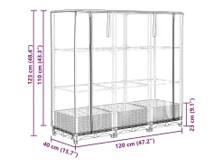 Canteiro/jardineira elevada com cobertura em imitação de rattan 120 x 40 x 123 cm marrom 02_0038733