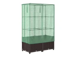 Canteiro/jardineira elevada com cobertura em imitação de rattan 80 x 40 x 138 cm marrom 02_0038789