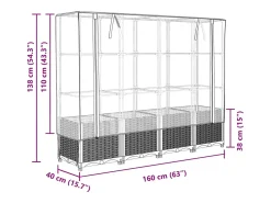 Canteiro/jardineira elevada com cobertura em imitação de rattan 160 x 40 x 138 cm preta 02_0038756