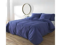 Capa de edredom Liso Azul cama 120 cm - 200x200 cm, algodão 200 fios
