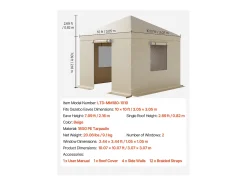 Capa de Gazebo Inverno SucceBuy, 3,05x3,05 m, Cobertura para Gazebo com Teto Rígido Todas as Estações, com Paredes Laterais, Janelas de Rede