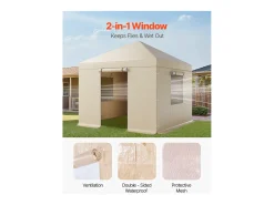 Capa de Gazebo Inverno SucceBuy, 3,05x3,05 m, Cobertura para Gazebo com Teto Rígido Todas as Estações, com Paredes Laterais, Janelas de Rede