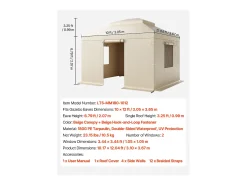 Capa de Gazebo Inverno SucceBuy, 3,05 x 3,65 m, Cobertura para Gazebo com Teto Rígido Duplo, com Paredes Laterais, Janelas de Rede, Material PE Alta Densidade