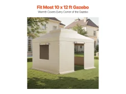 Capa de Gazebo Inverno SucceBuy, 3,05 x 3,65 m, Cobertura para Gazebo com Teto Rígido Duplo, com Paredes Laterais, Janelas de Rede, Material PE Alta Densidade
