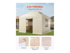 Capa de Gazebo Inverno SucceBuy, 3,05 x 3,65 m, Cobertura para Gazebo com Teto Rígido Duplo, com Paredes Laterais, Janelas de Rede, Material PE Alta Densidade