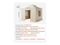 Capa de Gazebo Inverno SucceBuy, 3,05 x 3,05 m, Cobertura para Gazebo com Teto Rígido Duplo, com Paredes Laterais, Janelas de Rede, Material PE Alta Densidade