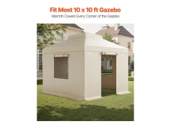 Capa de Gazebo Inverno SucceBuy, 3,05 x 3,05 m, Cobertura para Gazebo com Teto Rígido Duplo, com Paredes Laterais, Janelas de Rede, Material PE Alta Densidade