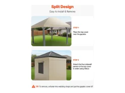 Capa de Gazebo Inverno SucceBuy, 3,05 x 3,05 m, Cobertura para Gazebo com Teto Rígido Duplo, com Paredes Laterais, Janelas de Rede, Material PE Alta Densidade