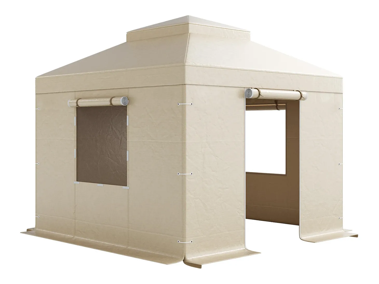 Capa de Gazebo Inverno SucceBuy, 3,05 x 3,05 m, Cobertura para Gazebo com Teto Rígido Duplo, com Paredes Laterais, Janelas de Rede, Material PE Alta Densidade