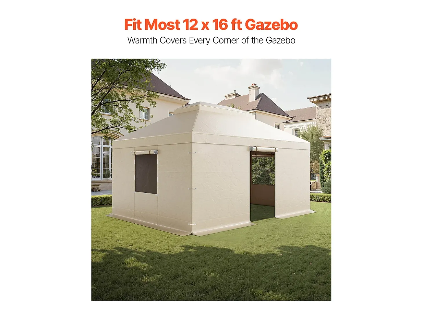 Capa de Gazebo Inverno SucceBuy, 3,66 x 4,9 m, Cobertura para Gazebo com Teto Rígido Duplo, com Paredes Laterais, Janelas de Rede, Material PE Alta Densidade