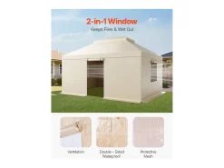 Capa de Gazebo Inverno SucceBuy, 3,66 x 4,9 m, Cobertura para Gazebo com Teto Rígido Duplo, com Paredes Laterais, Janelas de Rede, Material PE Alta Densidade