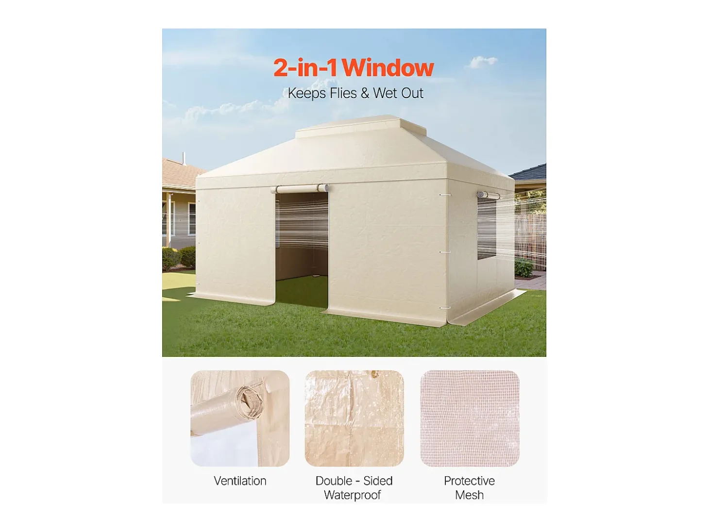 Capa de Gazebo Inverno SucceBuy, 3,66 x 4,9 m, Cobertura para Gazebo com Teto Rígido Duplo, com Paredes Laterais, Janelas de Rede, Material PE Alta Densidade