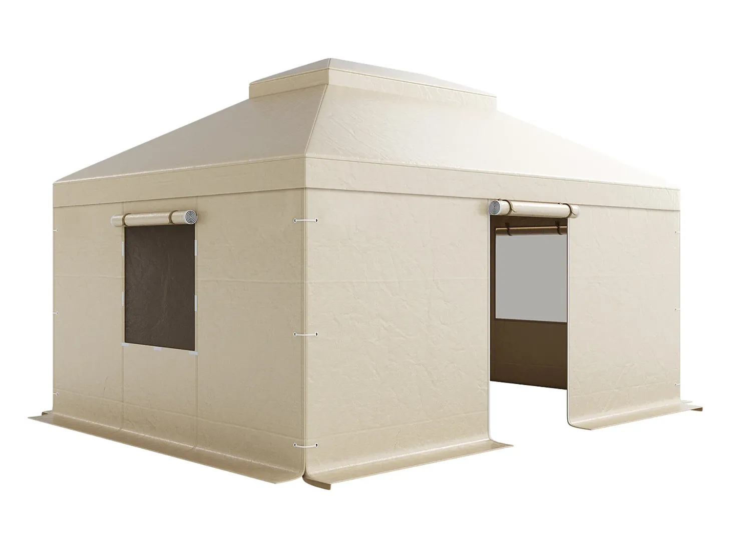 Capa de Gazebo Inverno SucceBuy, 3,66 x 4,9 m, Cobertura para Gazebo com Teto Rígido Duplo, com Paredes Laterais, Janelas de Rede, Material PE Alta Densidade