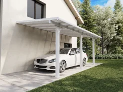 Carport pergolado adossado em alumínio com telhado de policarbonato para 1 carro 18,54 m² branco PAZERA