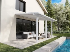 Carport pérgola adossada em alumínio com teto de policarbonato para 1 carro 15,13 m² branco PAZERA