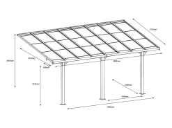 Carport pérgula encostada alumínio teto policarbonato 1 carro 15,13 m² antracite PAZERA