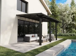 Carport pérgula encostada alumínio teto policarbonato 1 carro 15,13 m² antracite PAZERA