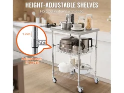 Carriça utilitária SucceBuy 61 x 50 x 93 cm, 213 kg, 3 níveis, 6 ganchos, carrinho de rodas