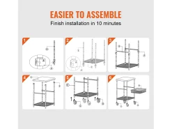 Carriça utilitária SucceBuy 61 x 50 x 93 cm, 213 kg, 3 níveis, 6 ganchos, carrinho de rodas