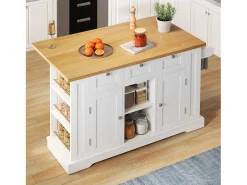Carrinho branco - Ilha de cozinha com 2 portas e 3 gavetas - porta-temperos e 5 rodízios - para cozinha e sala de jantar