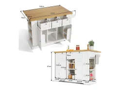 Carrinho branco - Ilha de cozinha com 2 portas e 3 gavetas - porta-temperos e 5 rodízios - para cozinha e sala de jantar