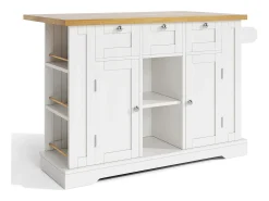 Carrinho branco - Ilha de cozinha com 2 portas e 3 gavetas - porta-temperos e 5 rodízios - para cozinha e sala de jantar