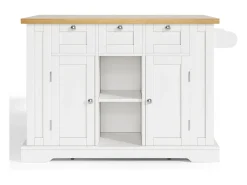 Carrinho branco - Ilha de cozinha com 2 portas e 3 gavetas - porta-temperos e 5 rodízios - para cozinha e sala de jantar