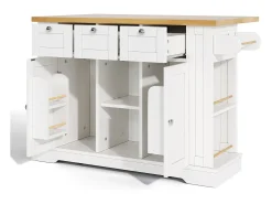 Carrinho branco - Ilha de cozinha com 2 portas e 3 gavetas - porta-temperos e 5 rodízios - para cozinha e sala de jantar