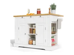 Carrinho branco - Ilha de cozinha com 2 portas e 3 gavetas - porta-temperos e 5 rodízios - para cozinha e sala de jantar