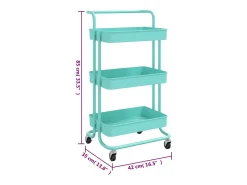 Carrinho cozinha 3 prateleiras ferro/ABS 42x35x85 cm turquesa