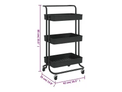 Carrinho cozinha c/ 3 prateleiras ferro/ABS 42x35x85 cm preto